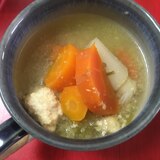 生姜たっぷり ネギ、にんじんと鶏団子のスープ